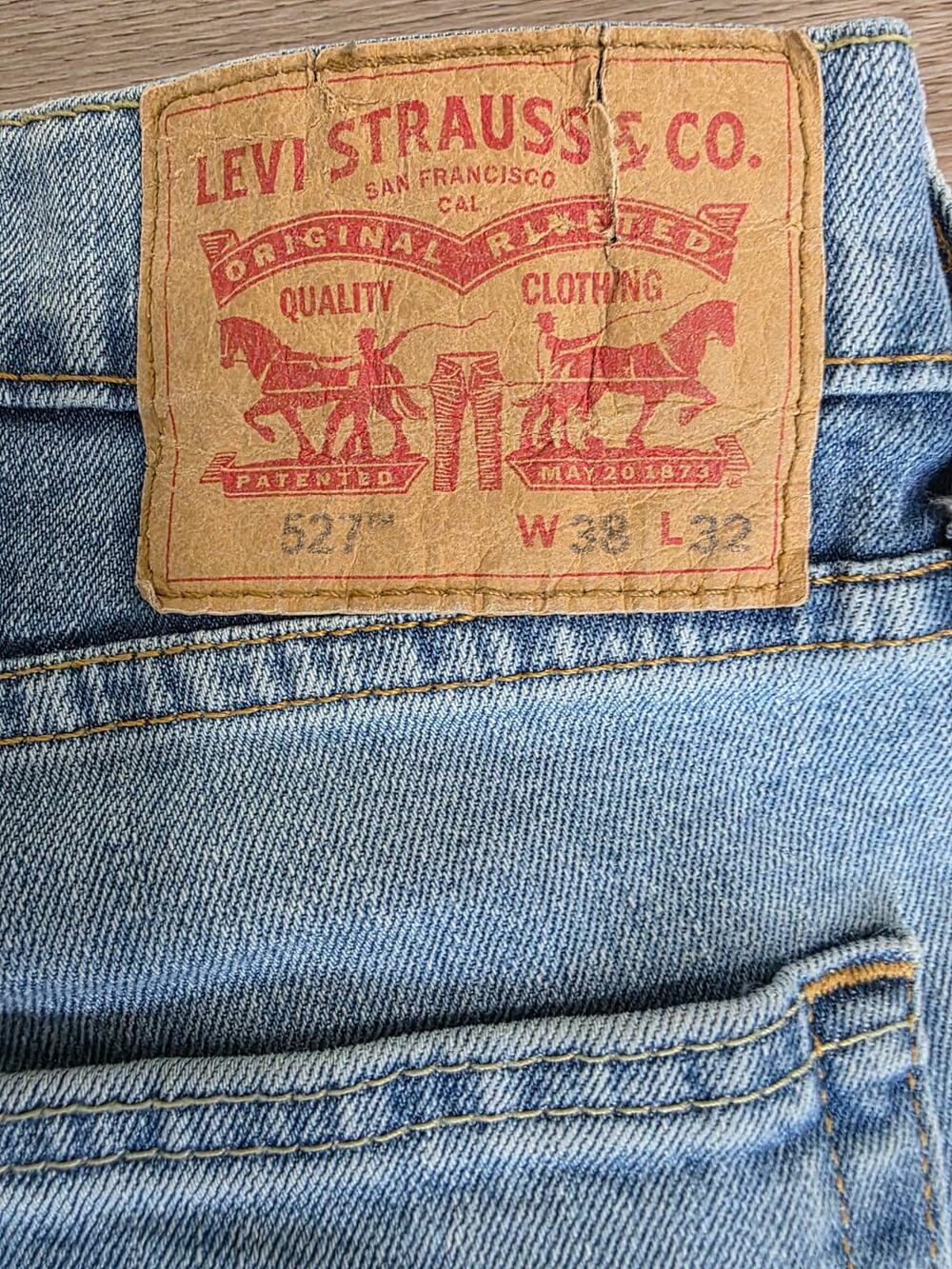 Levi's 527 Men's Jeans 38x32 Light Wash Slim Bootcut Blue Denim Red Tab